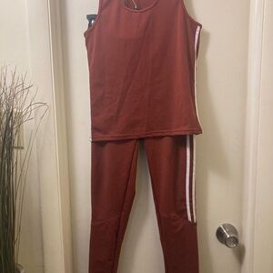 Brown Leggings with Sporty White Stripes